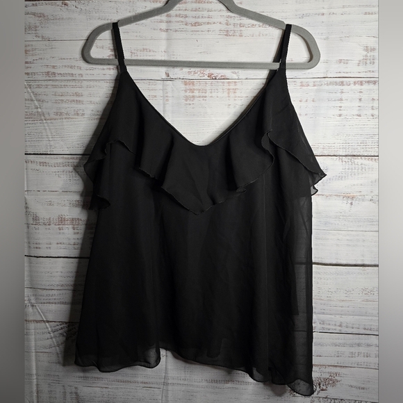 Boohoo Black Ruffle Spaghetti Strap Tank Top Plus Size 18 - Picture 1 of 4
